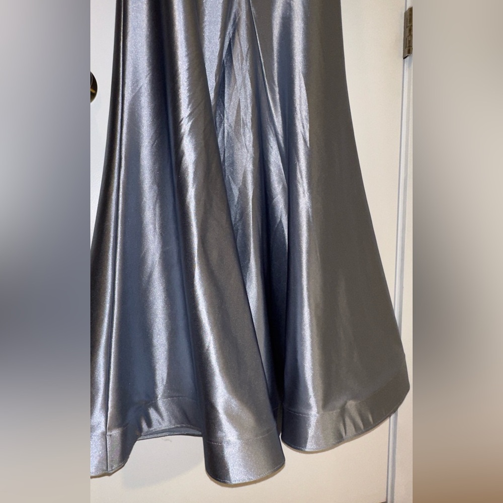 David’s Bridal Galina Signature Dusty Blue Sculpting Satin Tank Dress Size 8 - Picture 12 of 16